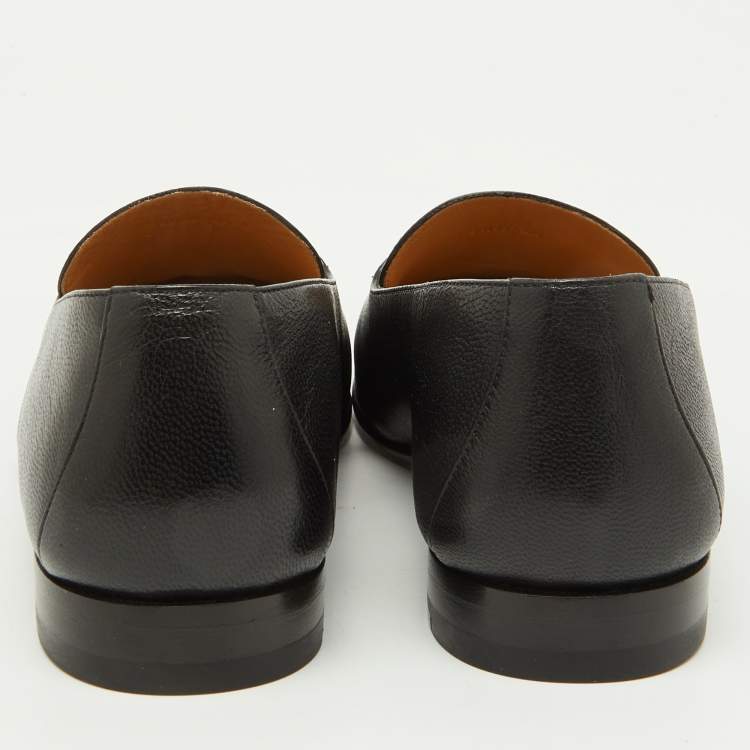 Pre Owned Hermès Black Leather Ancora Slip On Loafers Size 40.5