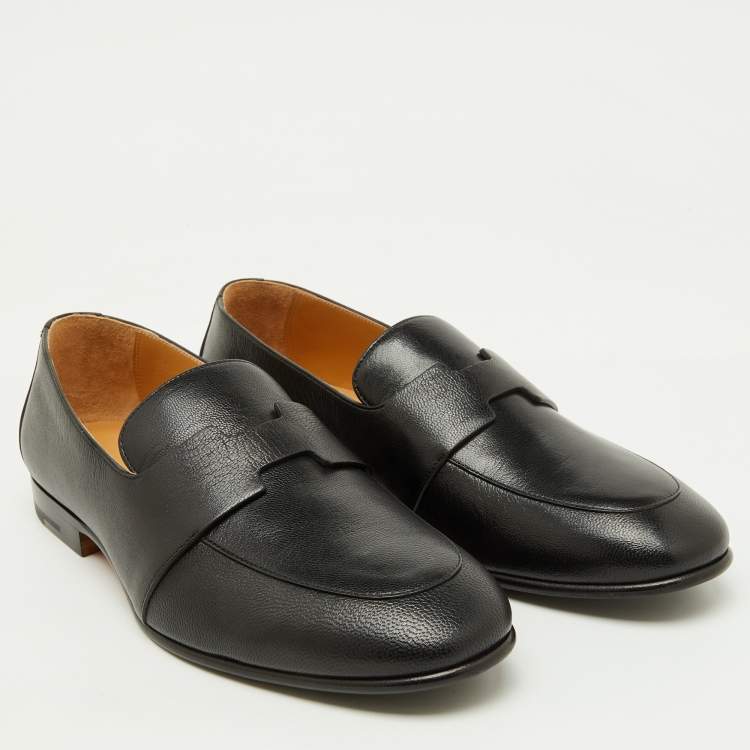 Pre Owned Hermès Black Leather Ancora Slip On Loafers Size 40.5