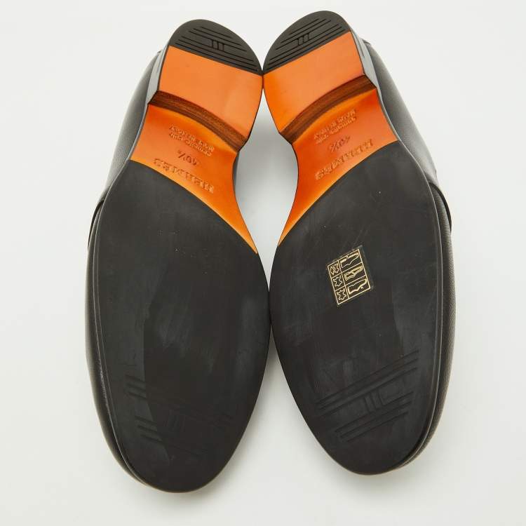 Pre Owned Hermès Black Leather Ancora Slip On Loafers Size 40.5