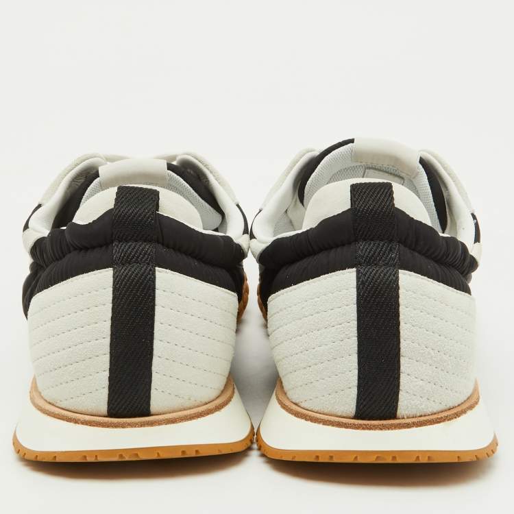 Pre Owned Hermès Black/White Fabric and Suede Jet Sneakers Size 42