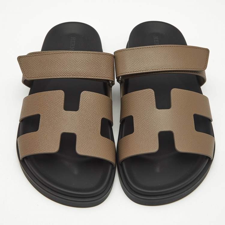 Pre Owned Hermes Etoupe Leather Chypre Sandals Size 38