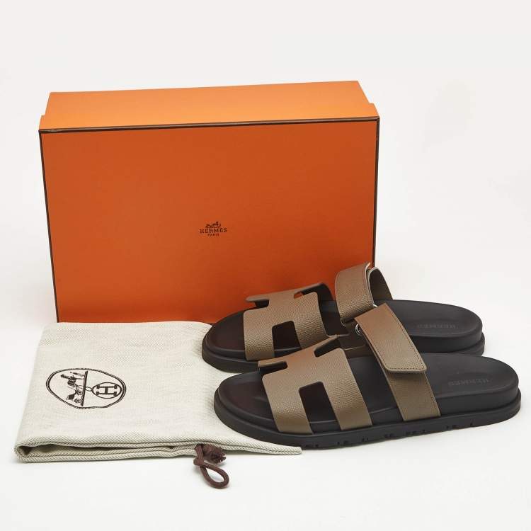 Pre Owned Hermes Etoupe Leather Chypre Sandals Size 38
