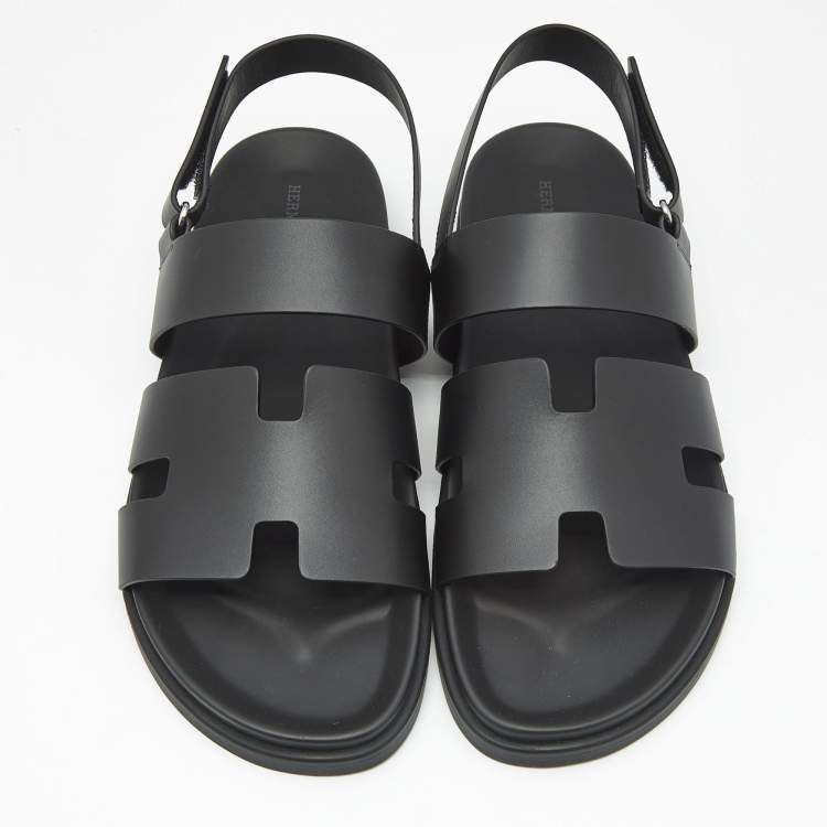 Pre Owned Hermes Black Leather Genius Flat Sandals Size 46