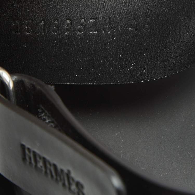Pre Owned Hermes Black Leather Genius Flat Sandals Size 46