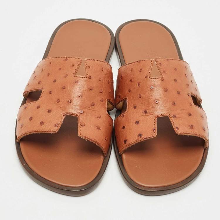Pre Owned Hermès Ostrich Leather Izmir Sandals Size 42