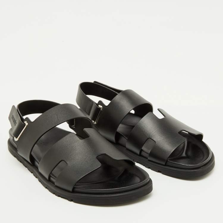 مملوكة مسبقًا Hermès Black Leather Genius Flat Sandals Size 42