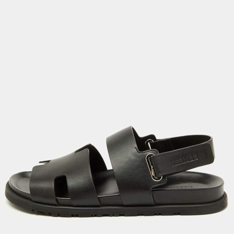 مملوكة مسبقًا Hermès Black Leather Genius Flat Sandals Size 42
