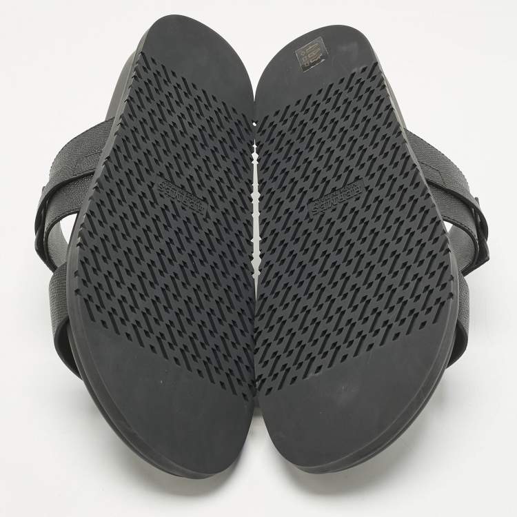 Pre Owned Hermès Black Leather Jackson Sandals Size 45