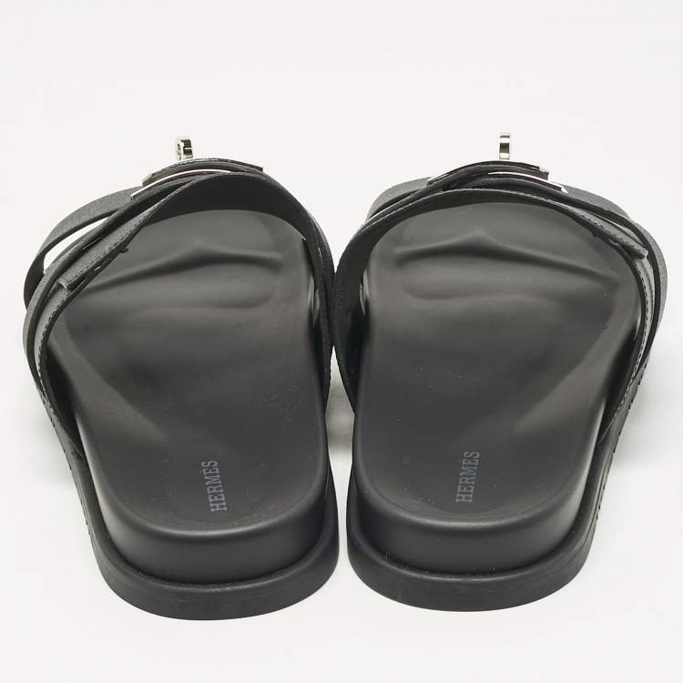 Pre Owned Hermès Black Leather Jackson Sandals Size 45