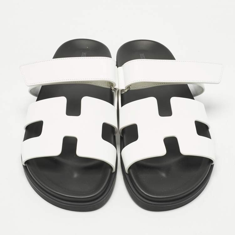 Pre Owned Hermes White Leather Chypre Slide Sandals Size 41