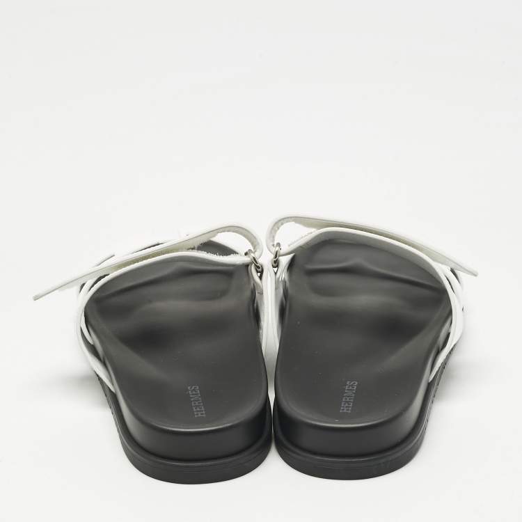 Pre Owned Hermes White Leather Chypre Slide Sandals Size 41