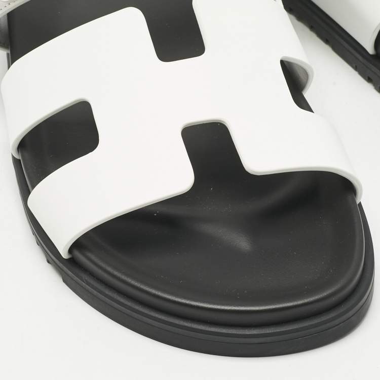 Pre Owned Hermes White Leather Chypre Slide Sandals Size 41