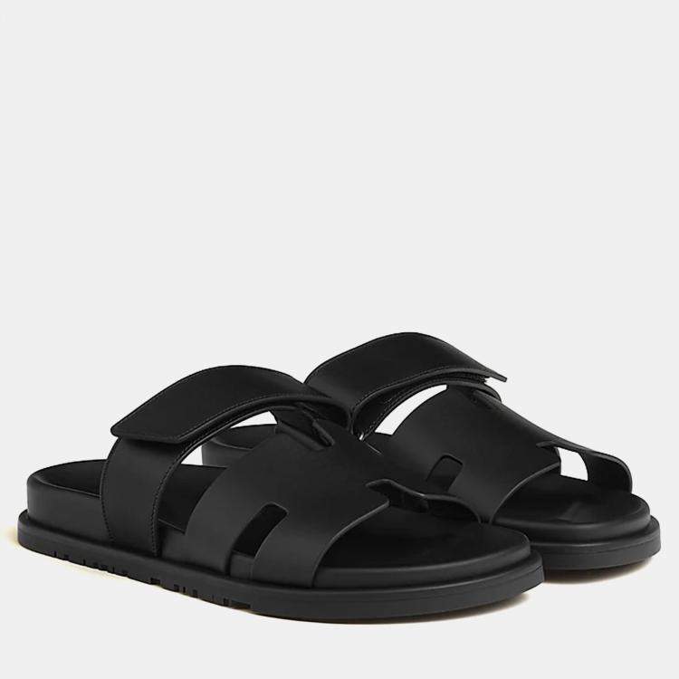 Pre Owned Hermes Chypre Sandal Size 41 Noir Calfskin 