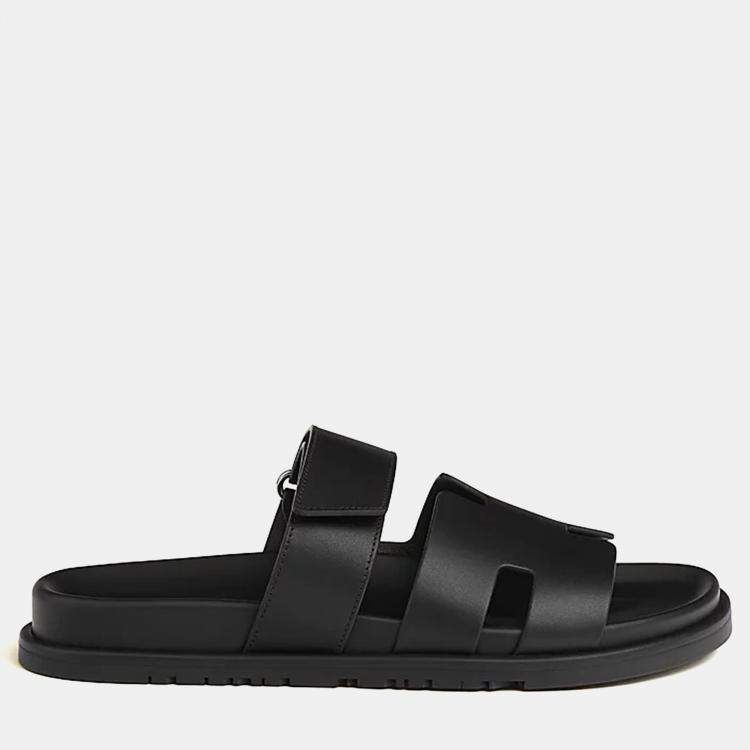 Pre Owned Hermes Chypre Sandal Size 41 Noir Calfskin 