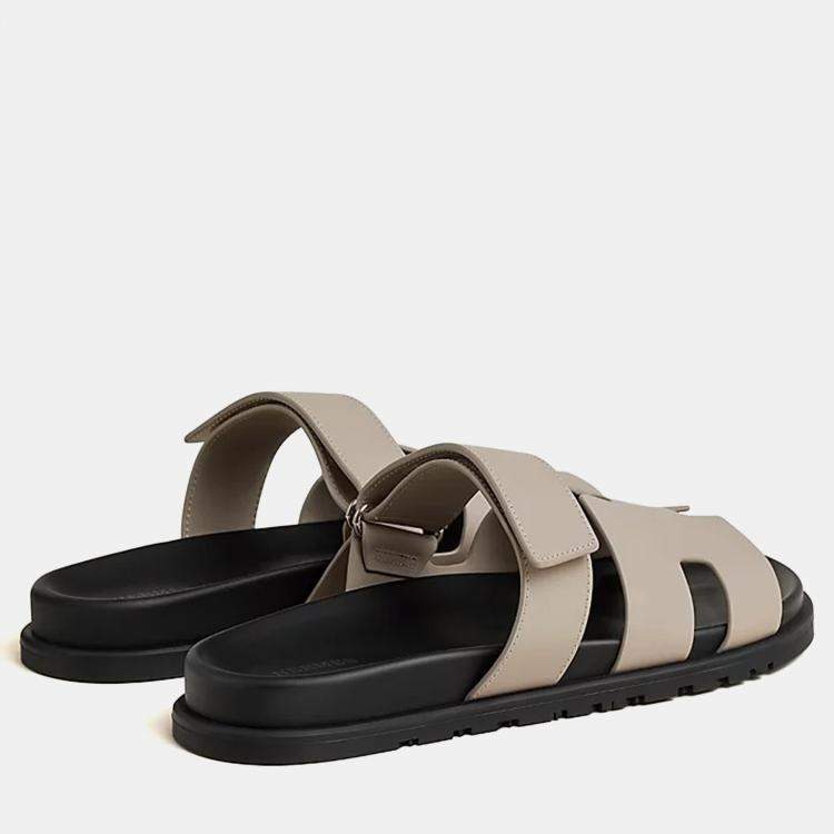 Pre Owned Hermes Chypre Sandal Size 41 Beige Galet Calfskin 