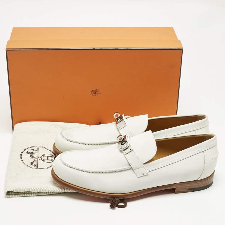 Pre Owned Hermes White Nubuck Leather Destin Loafers Size 42.5
