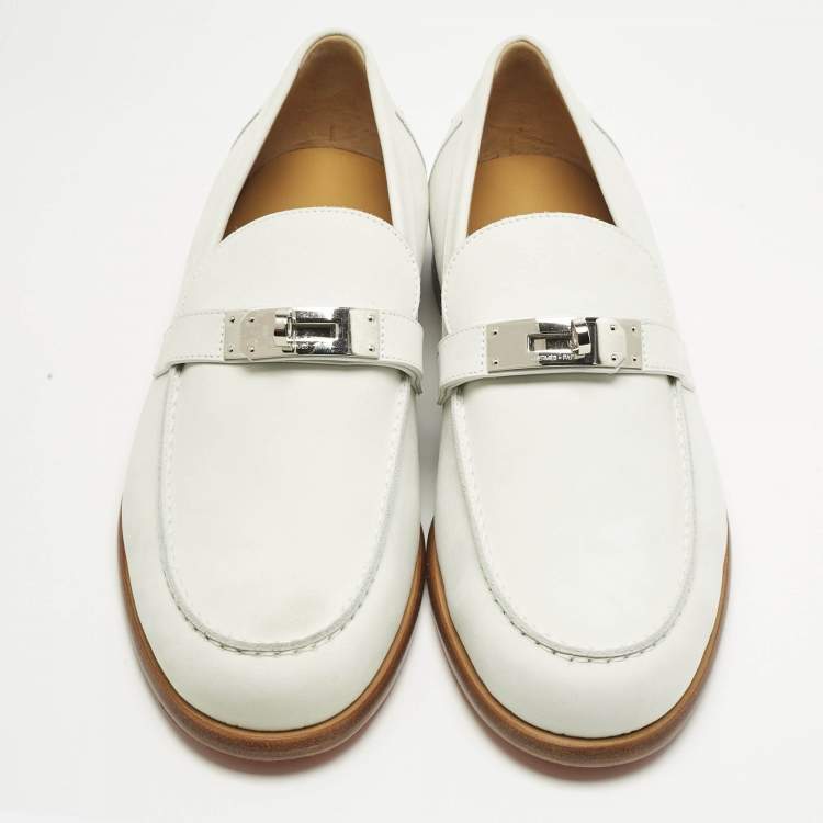 Pre Owned Hermes White Nubuck Leather Destin Loafers Size 42.5