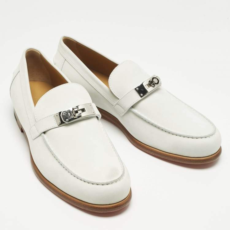 Pre Owned Hermes White Nubuck Leather Destin Loafers Size 42.5