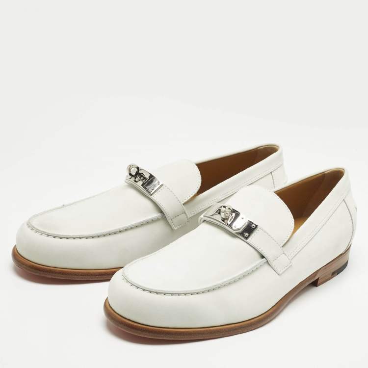Pre Owned Hermes White Nubuck Leather Destin Loafers Size 42.5