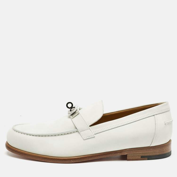 Pre Owned Hermes White Nubuck Leather Destin Loafers Size 42.5