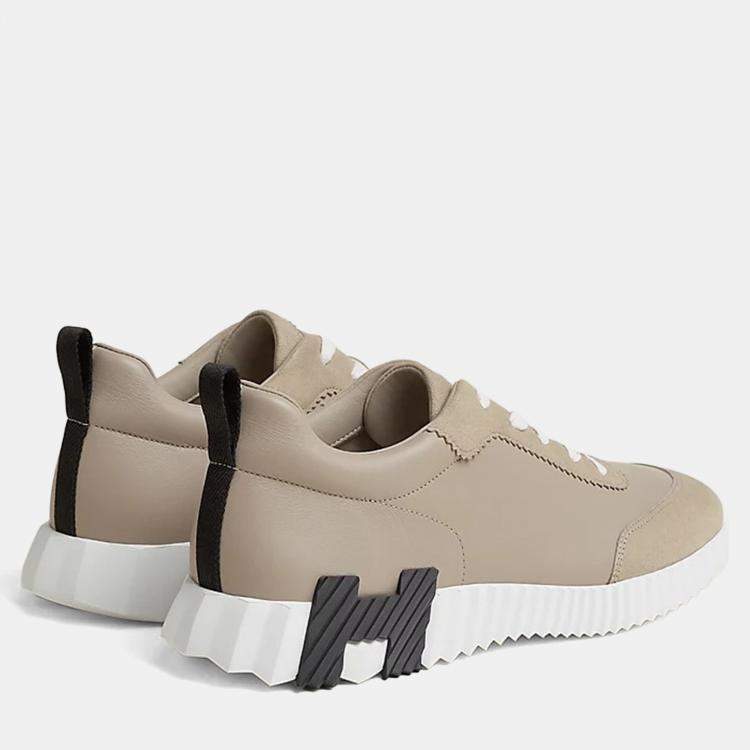 Pre Owned Hermes Bouncing Size 43 Beige Galet Calfskin and Suede Goatskin Sneakers