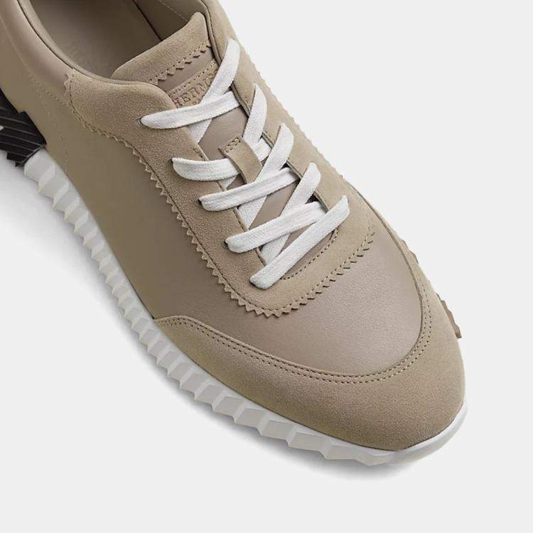 Pre Owned Hermes Bouncing Size 43 Beige Galet Calfskin and Suede Goatskin Sneakers