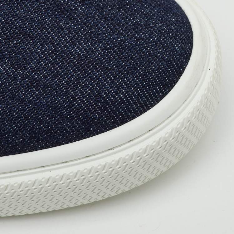 Pre Owned Hermes Navy Blue/Black Denim and Leather Envy Low Top Sneakers Size 43