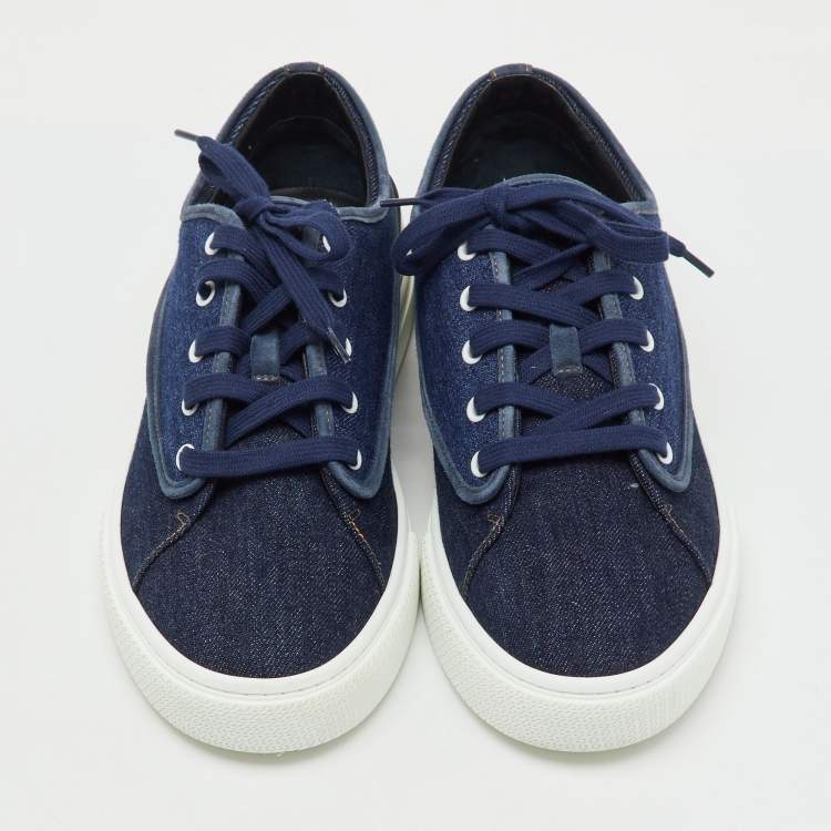 Pre Owned Hermes Navy Blue/Black Denim and Leather Envy Low Top Sneakers Size 43