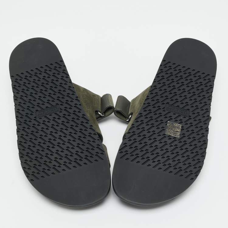 مملوكة مسبقًا Hermes Chypre Size 42 Dark Olive Green Slide Sandals