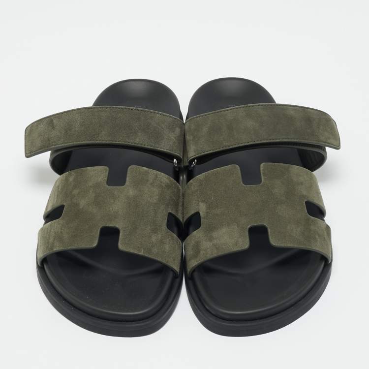 مملوكة مسبقًا Hermes Chypre Size 42 Dark Olive Green Slide Sandals