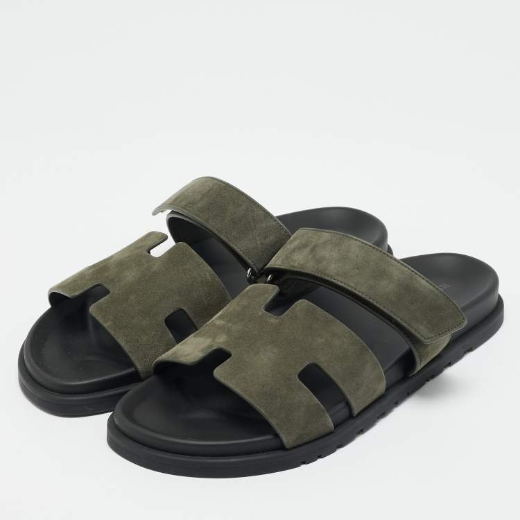 مملوكة مسبقًا Hermes Chypre Size 42 Dark Olive Green Slide Sandals