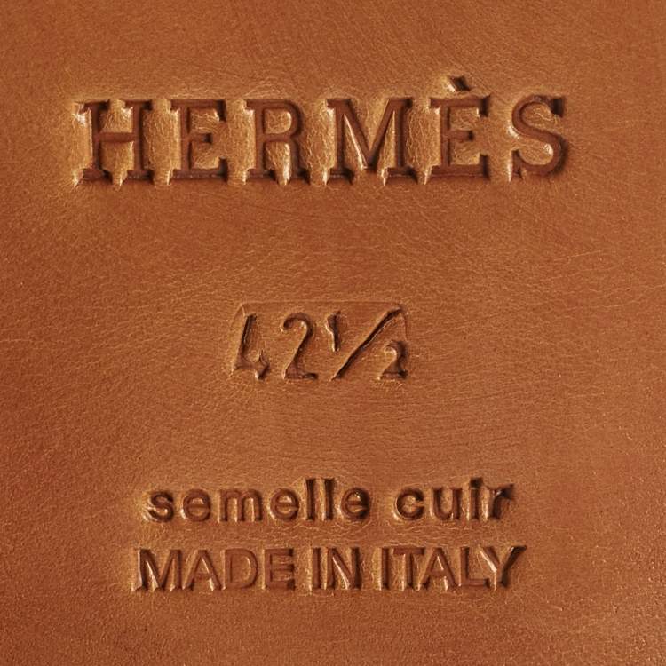 Pre Owned Hermes Size 42.5 Black Leather Logo Embossed Loafers