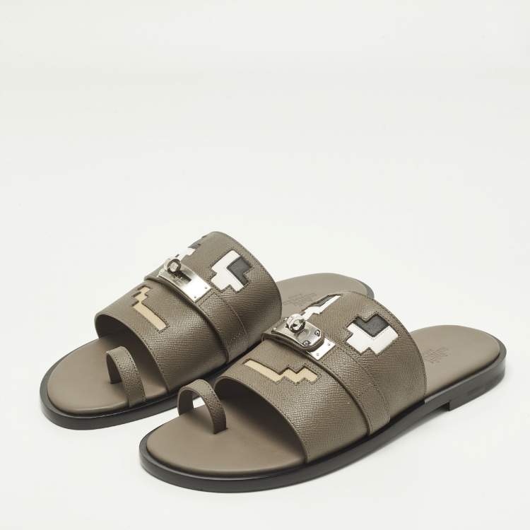 مملوكة مسبقًا Hermes Joker Size 42 Brown Leather Slide Sandals