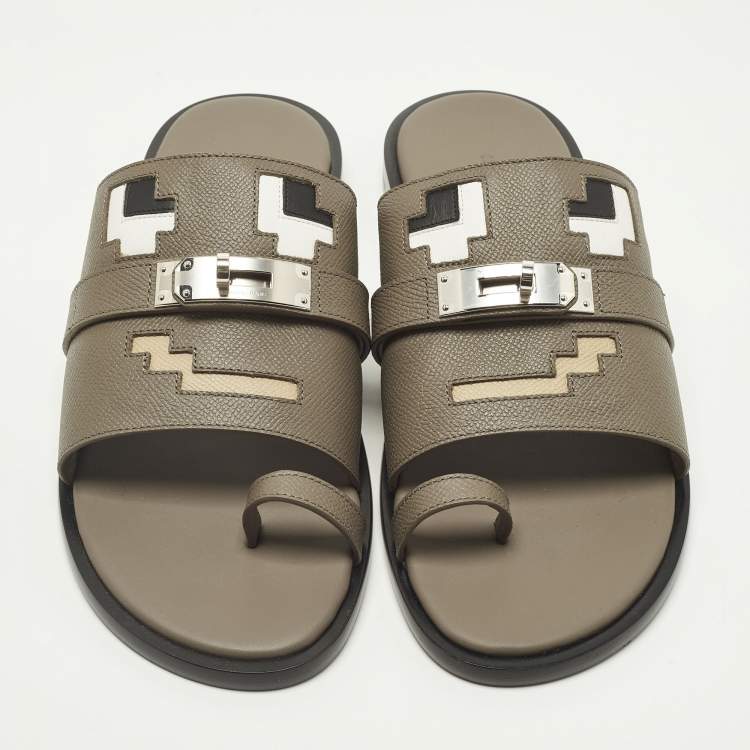 مملوكة مسبقًا Hermes Joker Size 42 Brown Leather Slide Sandals