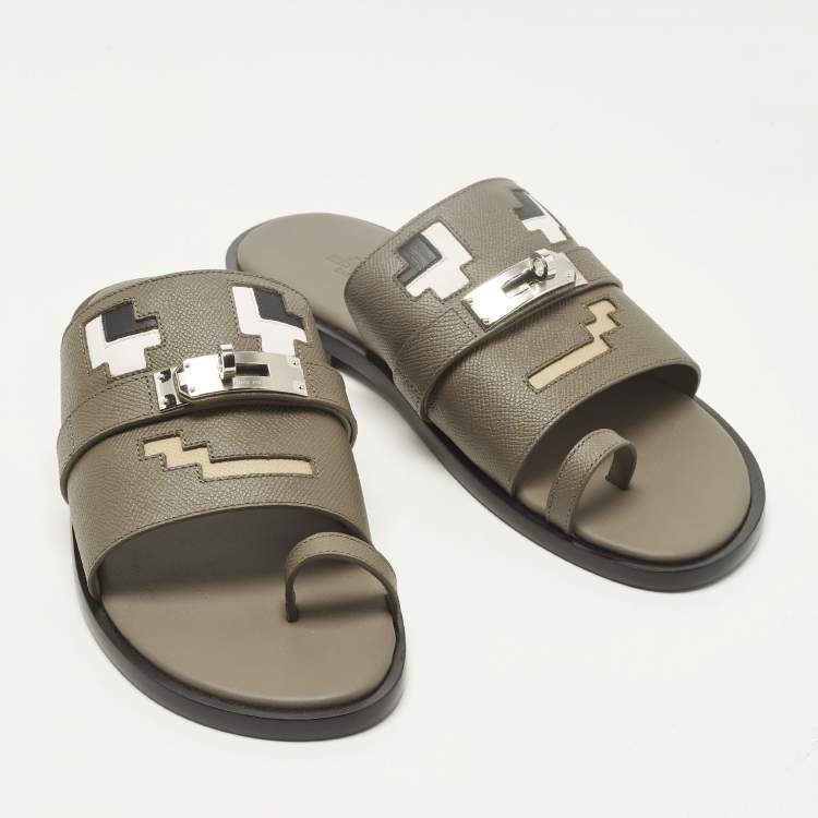 مملوكة مسبقًا Hermes Joker Size 42 Brown Leather Slide Sandals