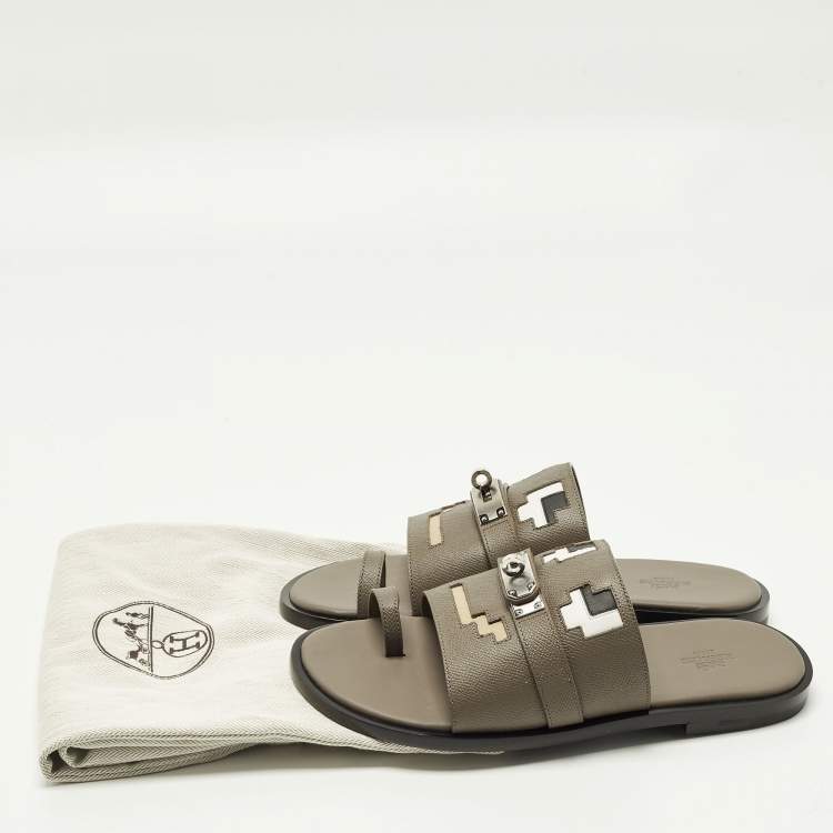 مملوكة مسبقًا Hermes Joker Size 42 Brown Leather Slide Sandals