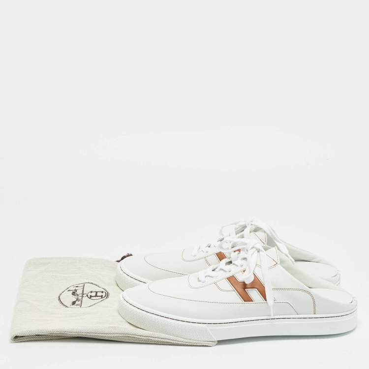 Pre Owned Hermes Keep Size 43 White Leather Mules Sneakers 