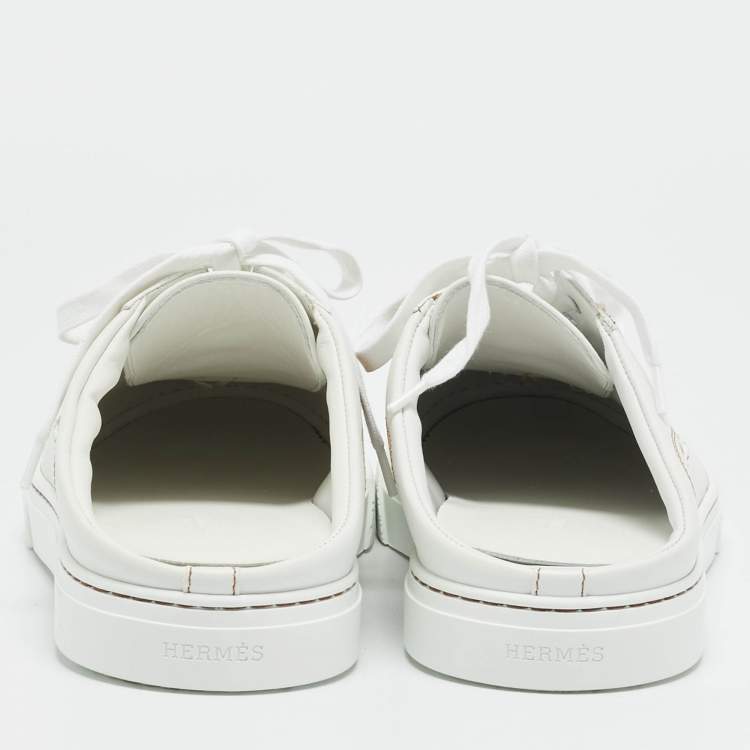 Pre Owned Hermes Keep Size 43 White Leather Mules Sneakers 