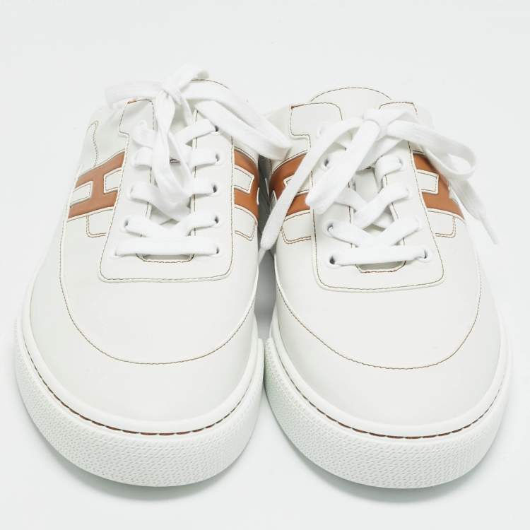 Pre Owned Hermes Keep Size 43 White Leather Mules Sneakers 