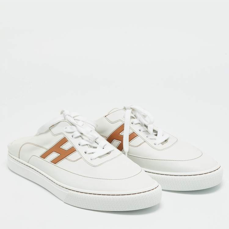 Pre Owned Hermes Keep Size 43 White Leather Mules Sneakers 