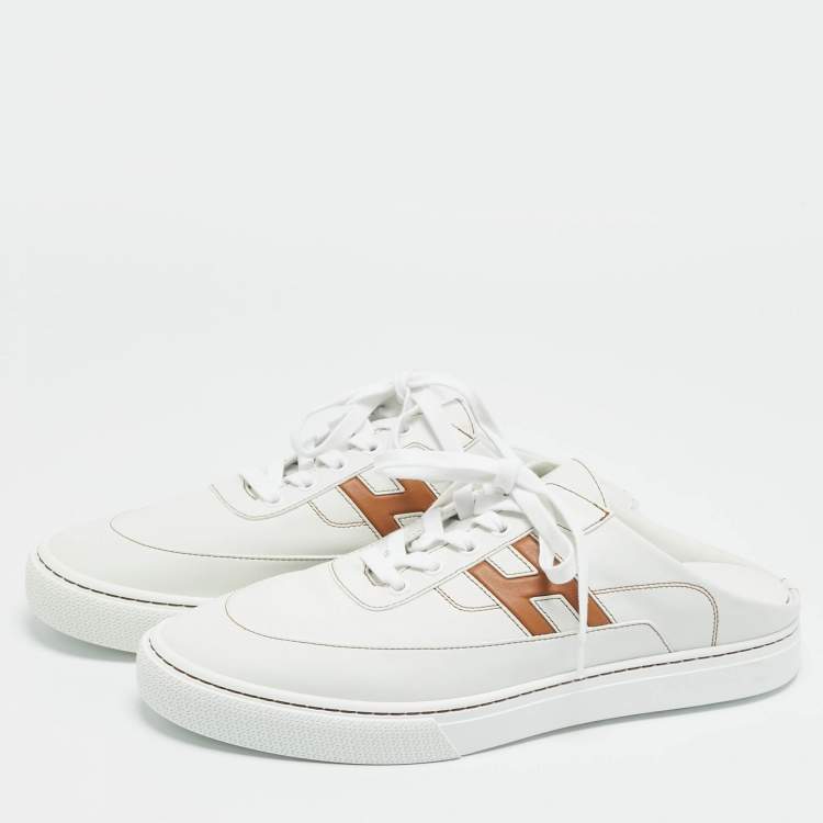 Pre Owned Hermes Keep Size 43 White Leather Mules Sneakers 