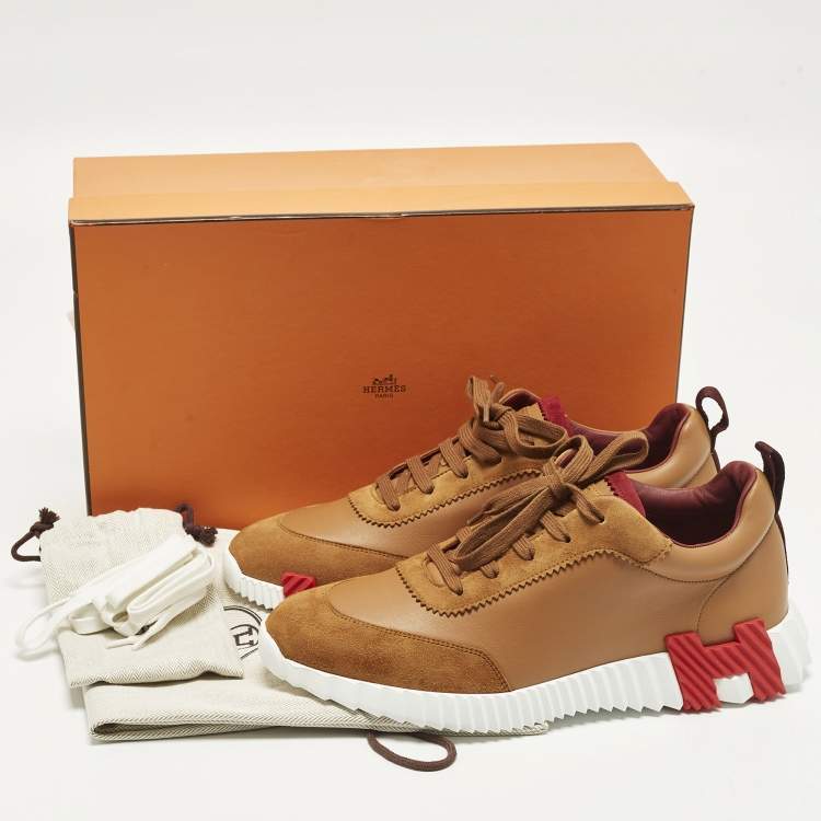 مملوكة مسبقًا Hermes Bouncing Size 42 Brown Leather and Suede Low Top Sneakers