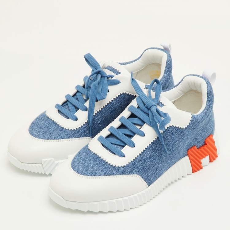 مملوكة مسبقًا Hermes Bouncing Size 42 Blue/White Denim and Leather Sneakers