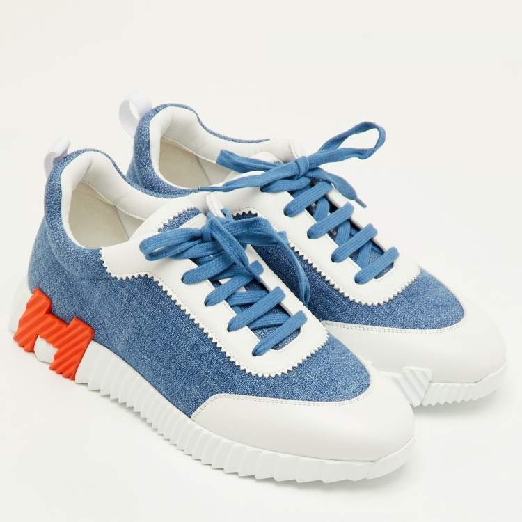 مملوكة مسبقًا Hermes Bouncing Size 42 Blue/White Denim and Leather Sneakers