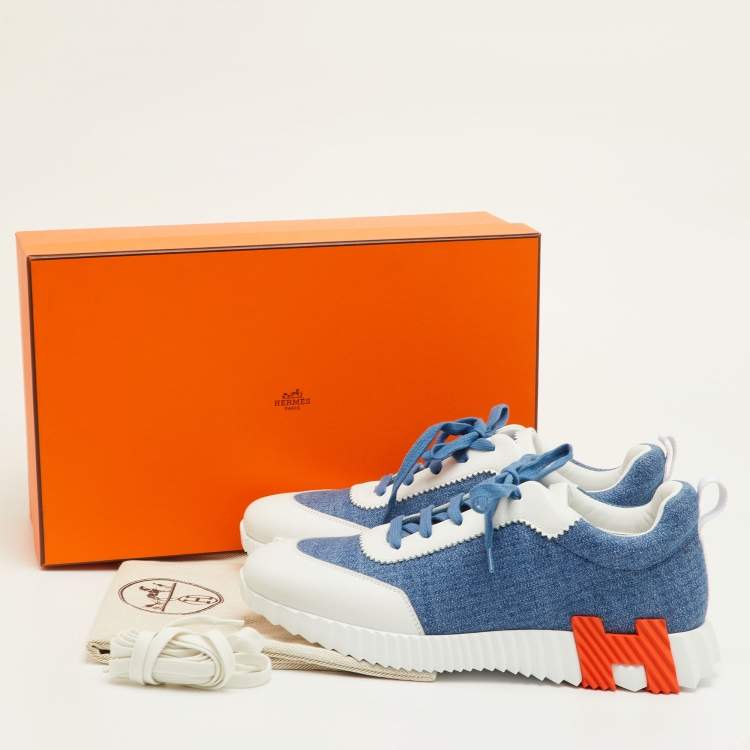 مملوكة مسبقًا Hermes Bouncing Size 42 Blue/White Denim and Leather Sneakers
