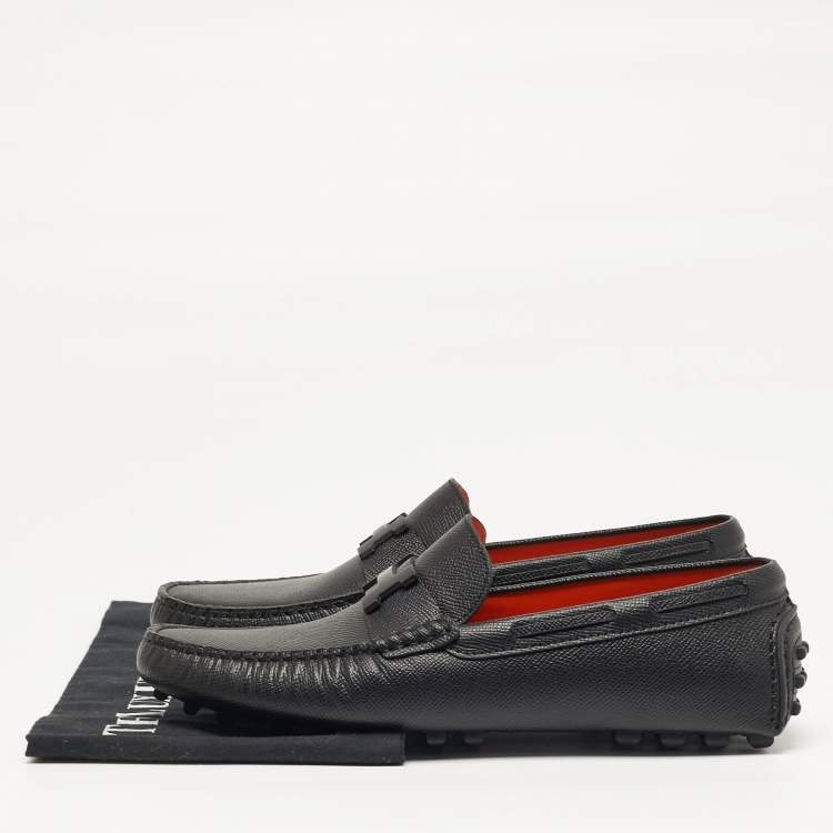 Pre Owned Hermès Size 40 Black Leather Logo Slip On Loafers