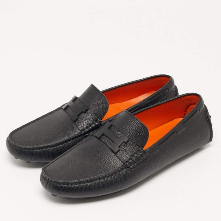 Pre Owned Hermès Size 40 Black Leather Logo Slip On Loafers