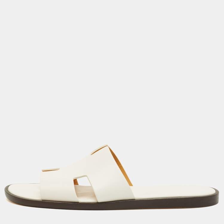 مملوكة مسبقًا Hermès Izmir Size 44.5 White Leather Slide Sandals
