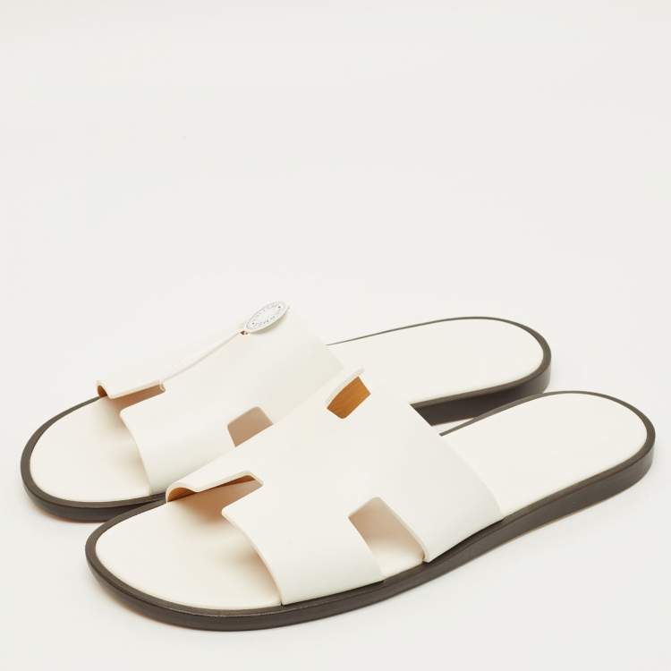 مملوكة مسبقًا Hermès Izmir Size 44.5 White Leather Slide Sandals