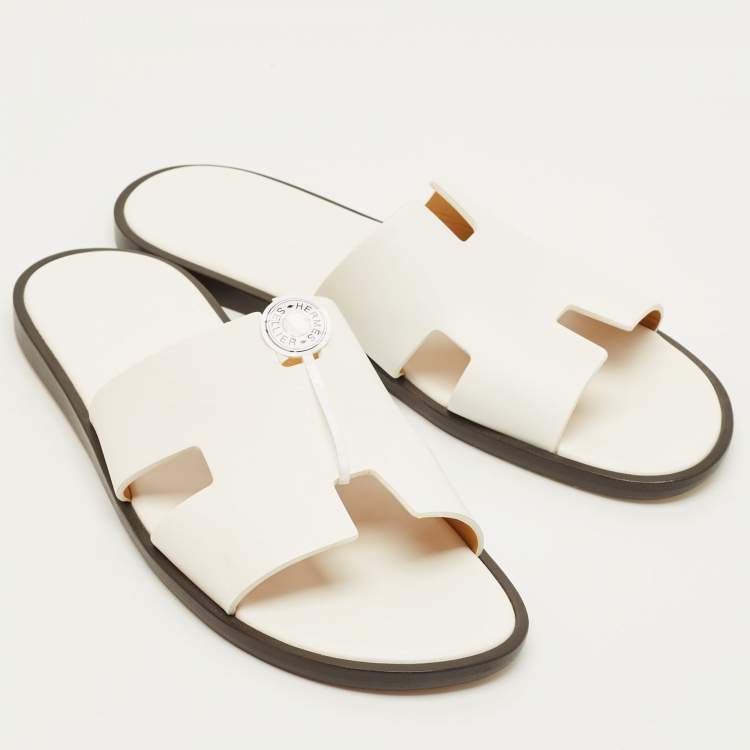 مملوكة مسبقًا Hermès Izmir Size 44.5 White Leather Slide Sandals